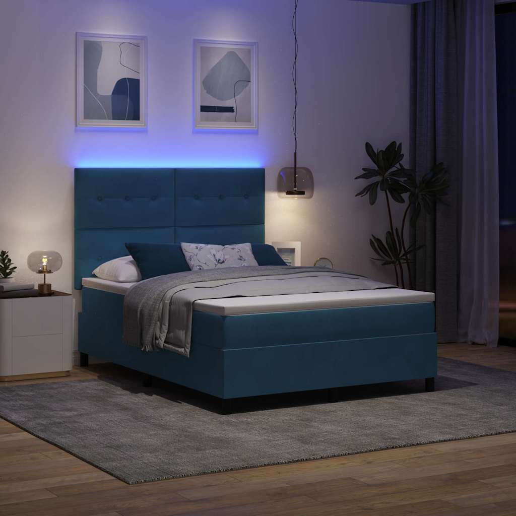 vidaXL LED Κρεβάτι με βάθρο Σκούρο Μπλε 140 x 200 cm Βελούδο