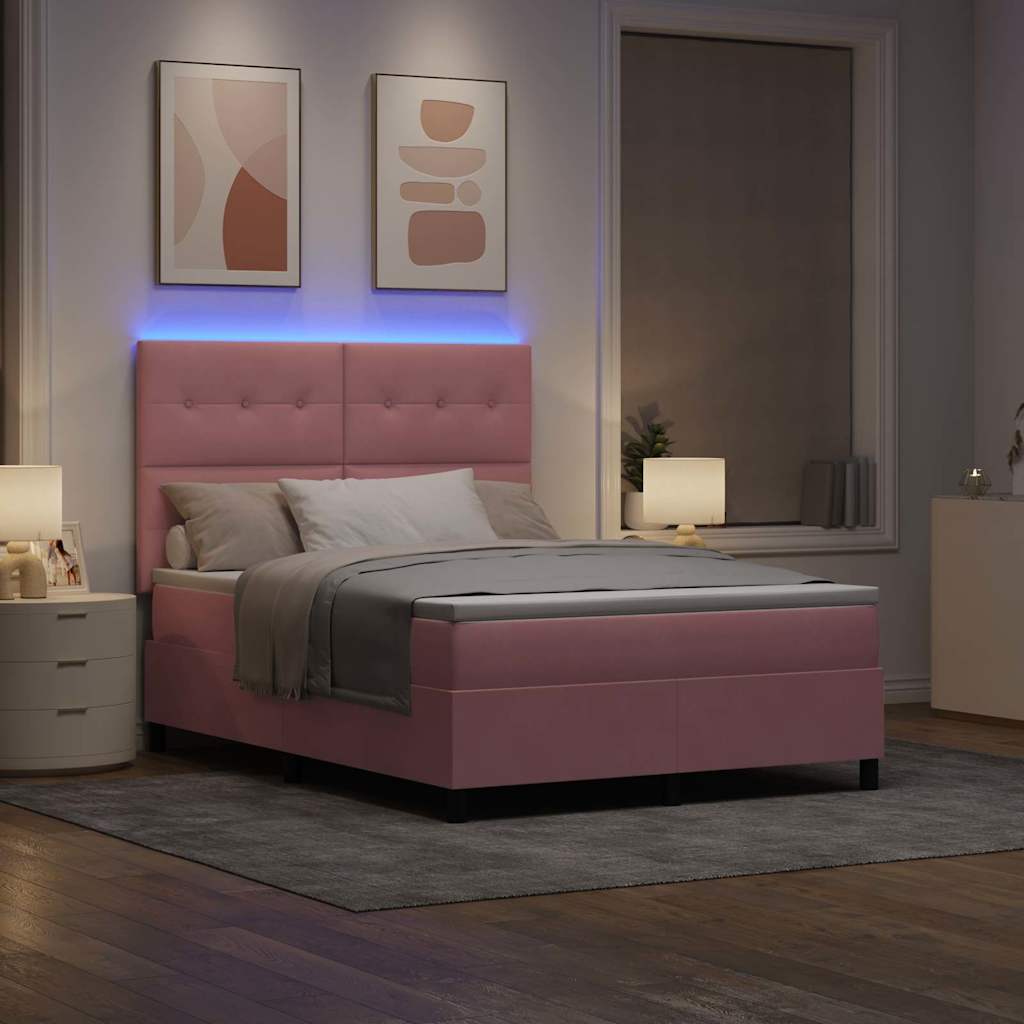 vidaXL LED Κρεβάτι με βάθρο με κεφαλάρι Ροζ 140 x 200 cm Βελούδο