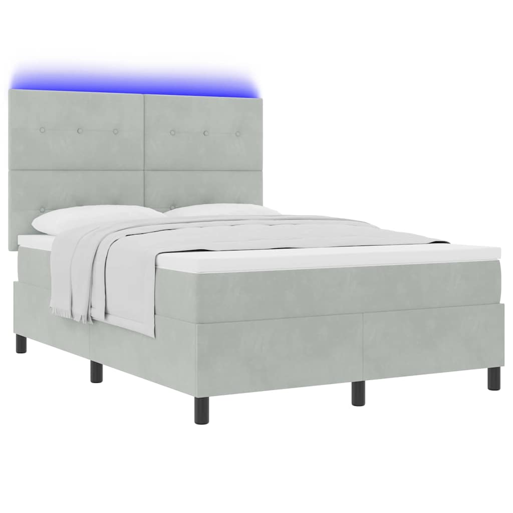 vidaXL LED Κρεβάτι με βάθρο Ανοιχτό γκρι 160 x 200 cm Βελούδο
