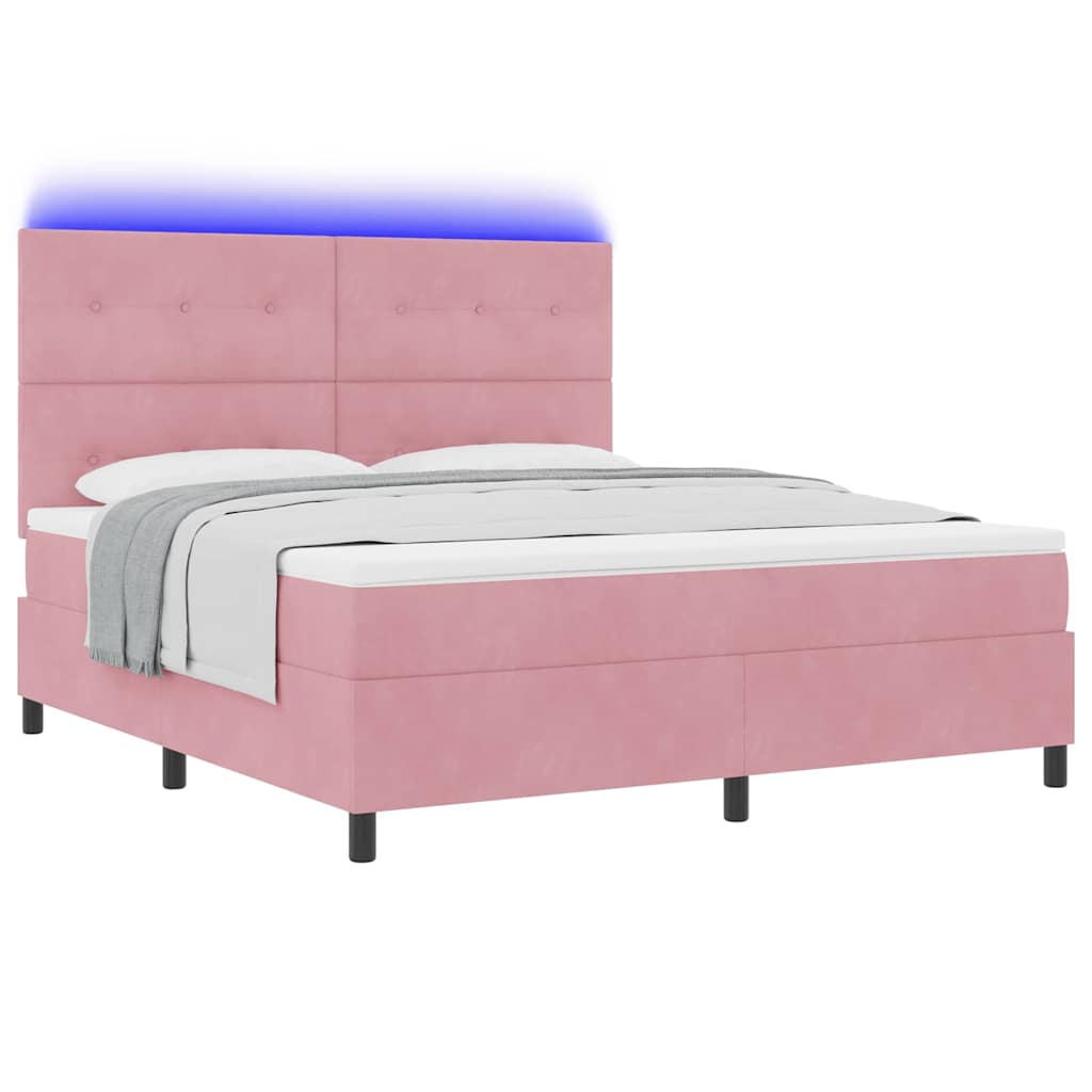 vidaXL LED Κρεβάτι με βάθρο με κεφαλάρι Ροζ 180 x 200 cm Βελούδο