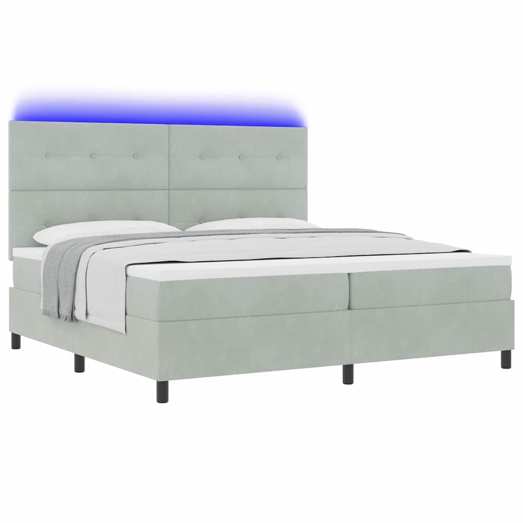 vidaXL LED Κρεβάτι με βάθρο Ανοιχτό γκρι 200 x 200 cm Βελούδο
