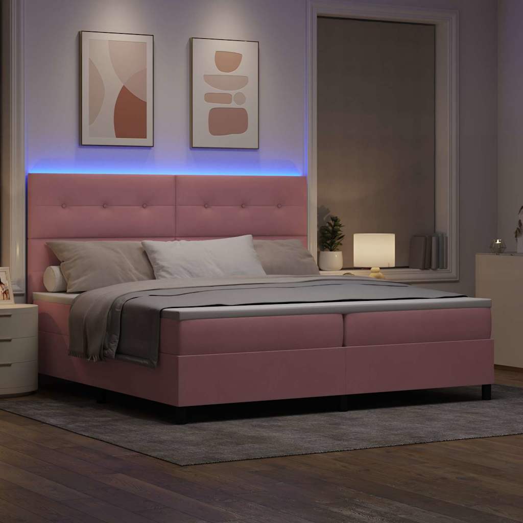 vidaXL LED Κρεβάτι με βάθρο με κεφαλάρι Ροζ 200 x 200 cm Βελούδο