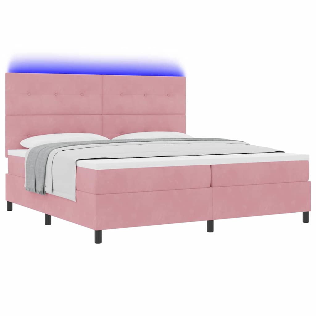 vidaXL LED Κρεβάτι με βάθρο με κεφαλάρι Ροζ 200 x 200 cm Βελούδο