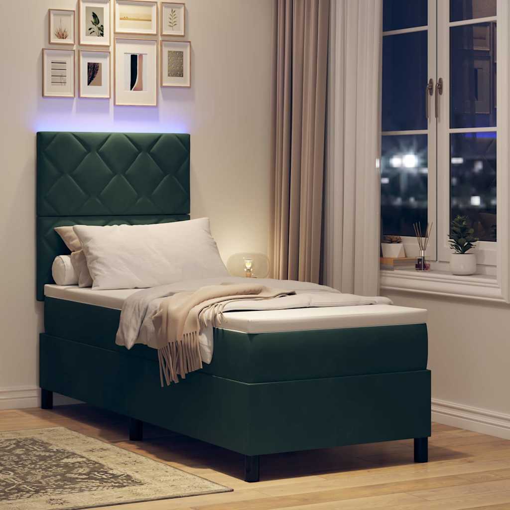 vidaXL LED Κρεβάτι με βάθρο Σκούρο Πράσινο 80 x 200 cm Βελούδο