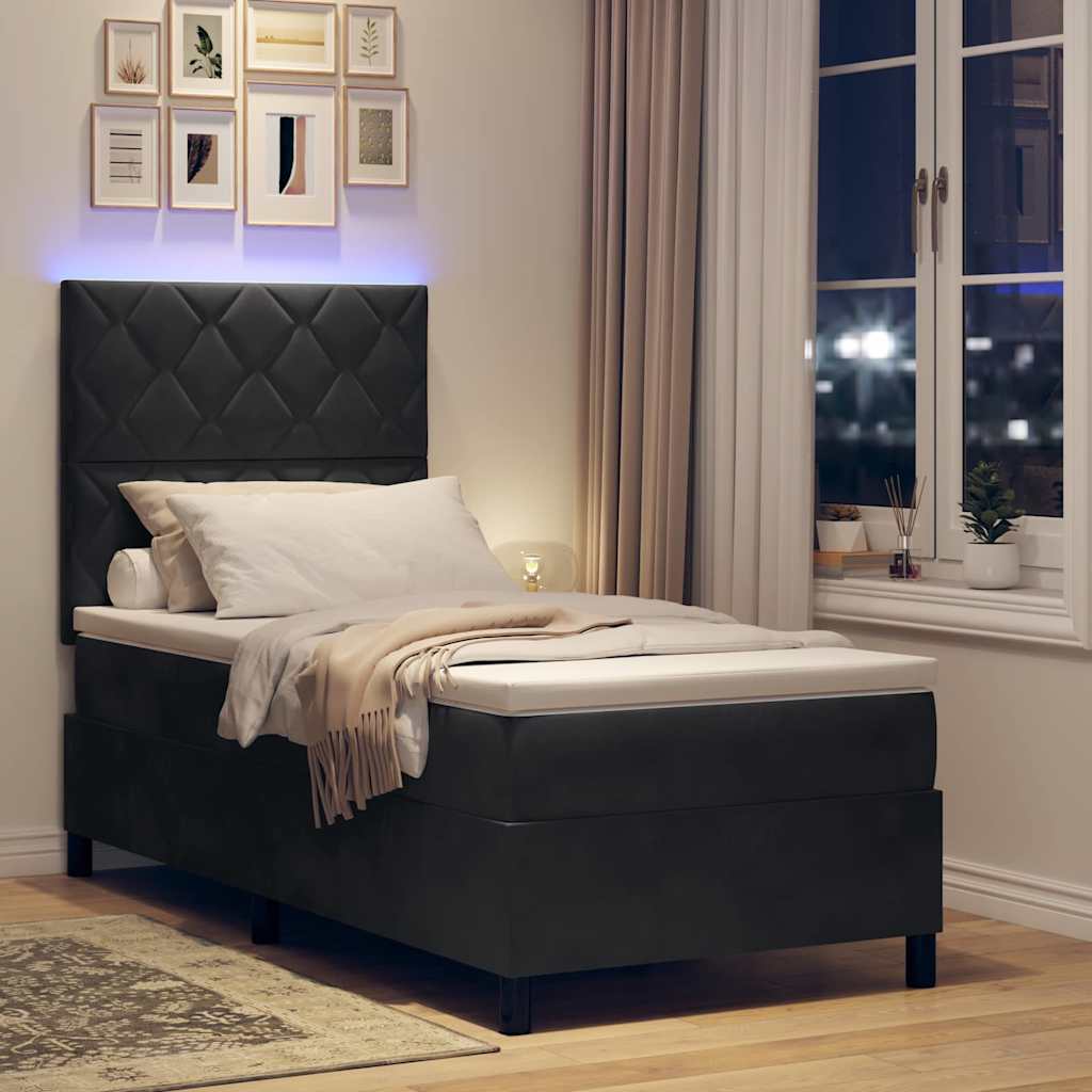 vidaXL LED Κρεβάτι με βάθρο με κεφαλάρι Μαύρο 90 x 190 cm Βελούδο