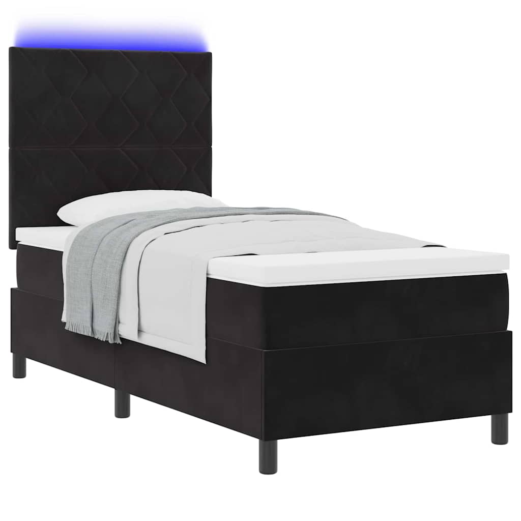 vidaXL LED Κρεβάτι με βάθρο με κεφαλάρι Μαύρο 90 x 190 cm Βελούδο