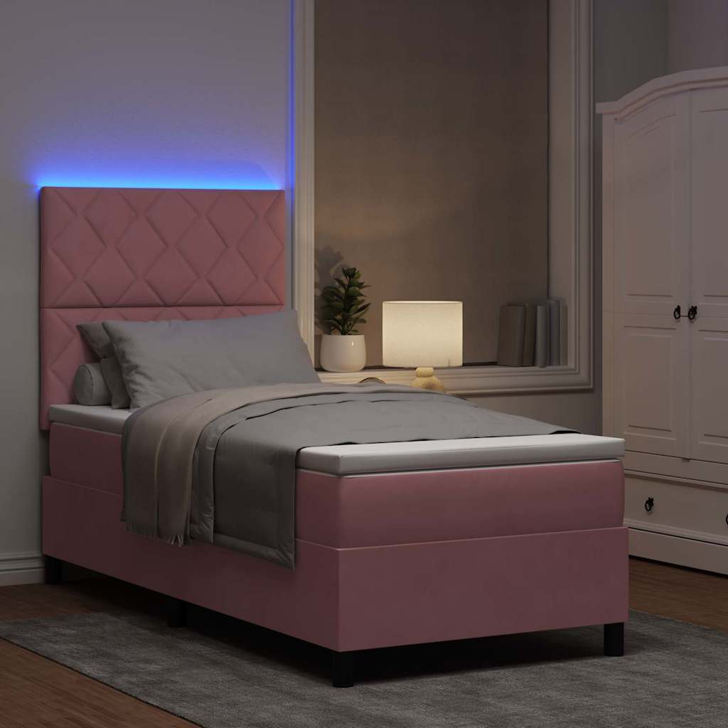vidaXL LED Κρεβάτι με βάθρο με κεφαλάρι Ροζ 90 x 200 cm Βελούδο