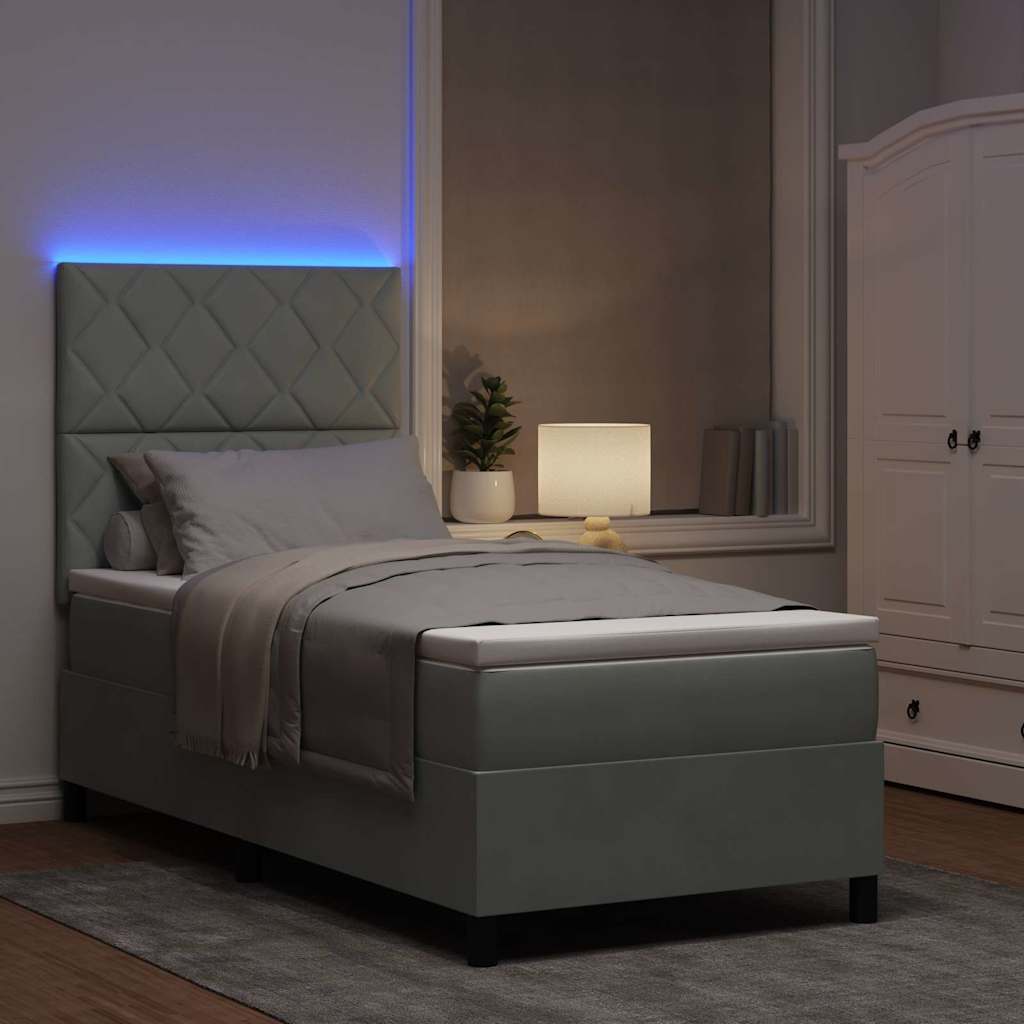 vidaXL LED Κρεβάτι με βάθρο Ανοιχτό γκρι 100 x 200 cm Βελούδο