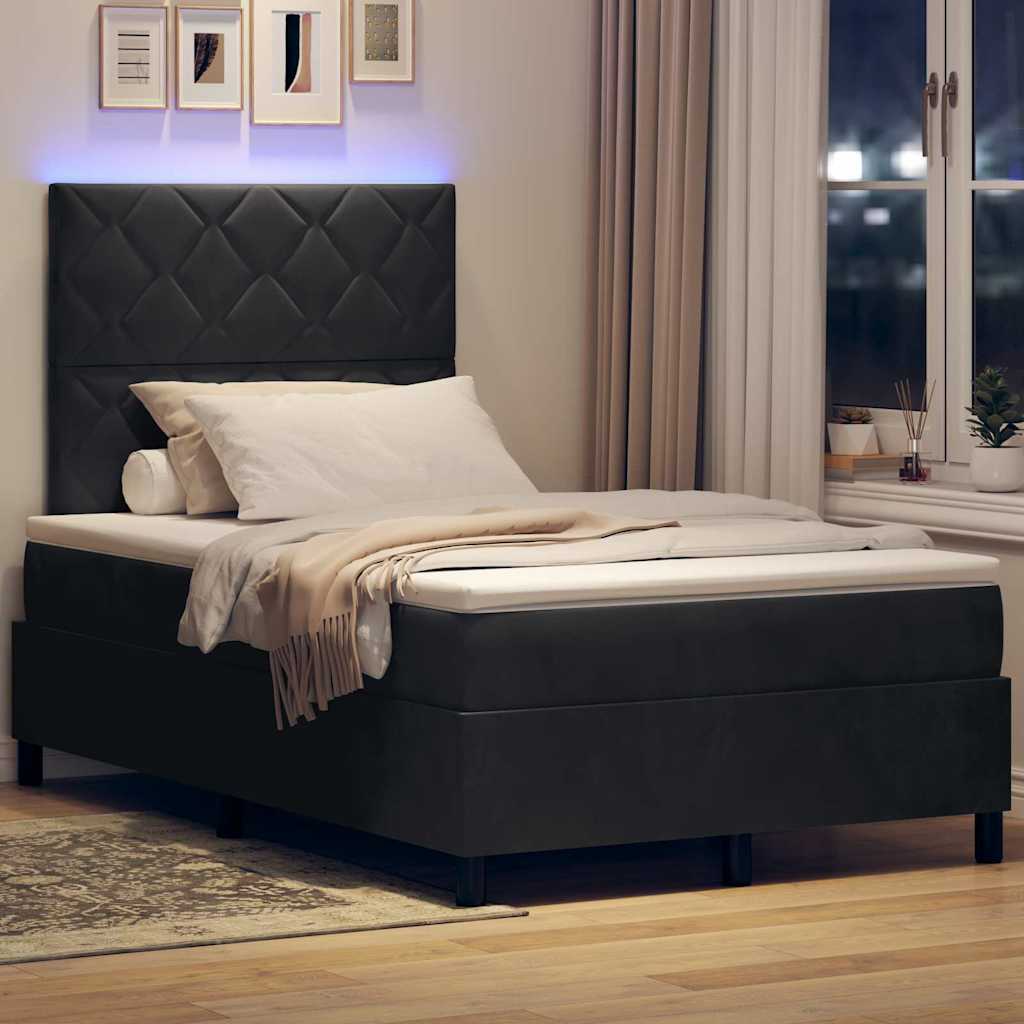 vidaXL LED Κρεβάτι με βάθρο με κεφαλάρι Μαύρο 120 x 190 cm Βελούδο