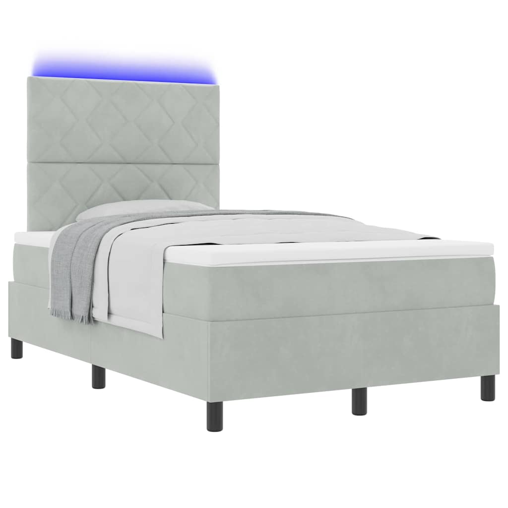 vidaXL LED Κρεβάτι με βάθρο Ανοιχτό γκρι 120 x 200 cm Βελούδο