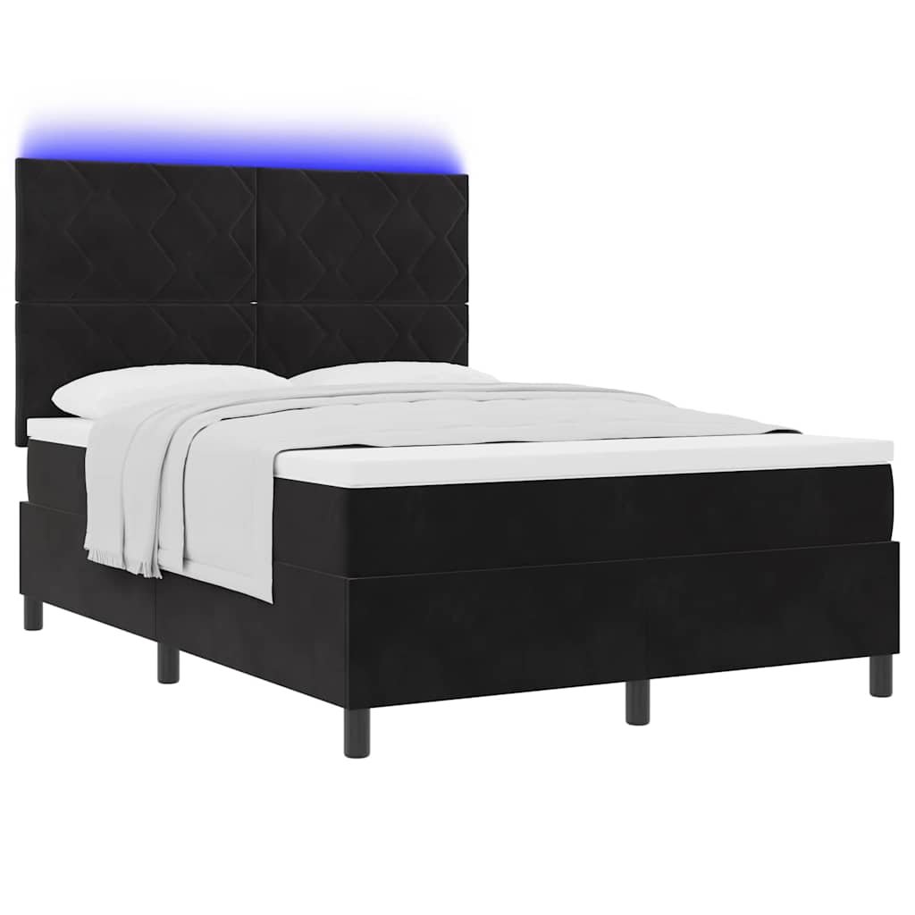 vidaXL LED Κρεβάτι με βάθρο με κεφαλάρι Μαύρο 140 x 190 cm Βελούδο
