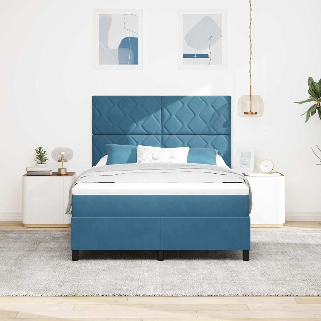 vidaXL LED Κρεβάτι με βάθρο Σκούρο Μπλε 140 x 190 cm Βελούδο