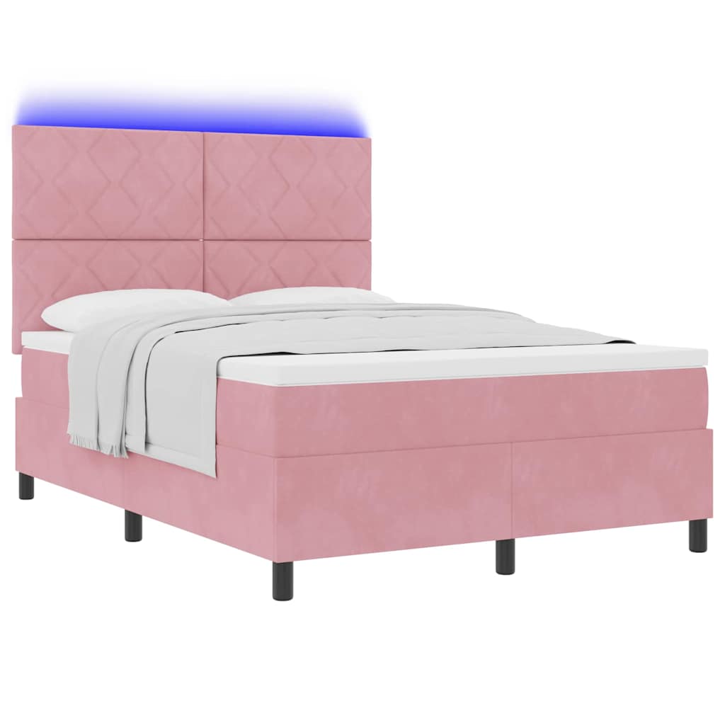 vidaXL LED Κρεβάτι με βάθρο με κεφαλάρι Ροζ 140 x 190 cm Βελούδο