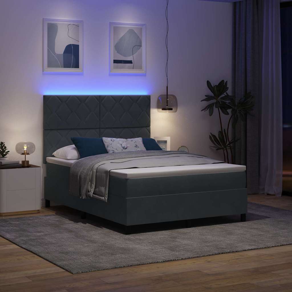 vidaXL LED Κρεβάτι με βάθρο Σκούρο Γκρι 140 x 200 cm Βελούδο