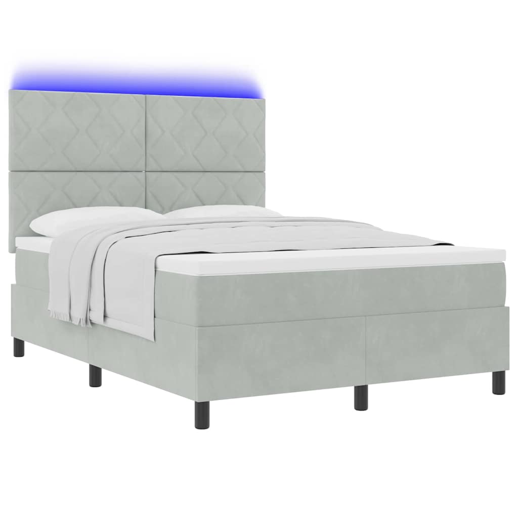 vidaXL LED Κρεβάτι με βάθρο Ανοιχτό γκρι 160 x 200 cm Βελούδο