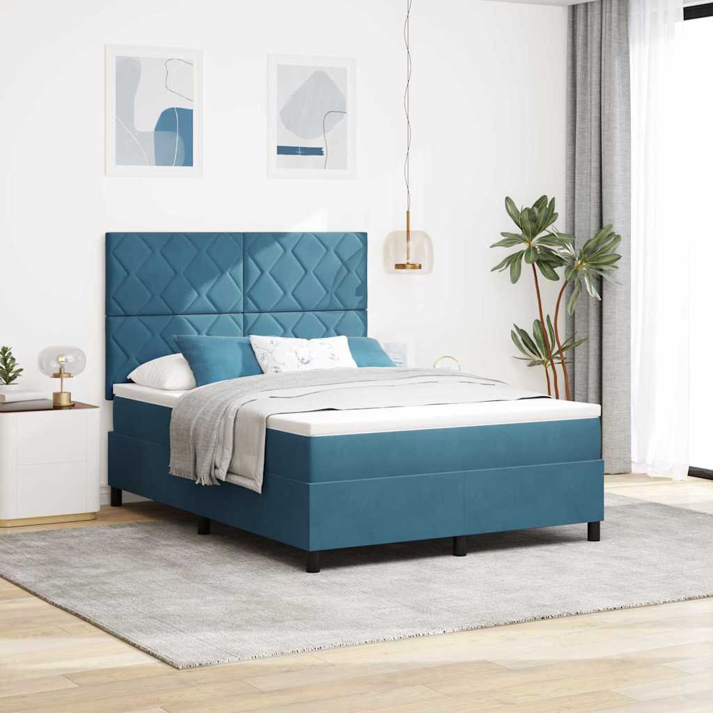 vidaXL LED Κρεβάτι με βάθρο Σκούρο Μπλε 160 x 200 cm Βελούδο