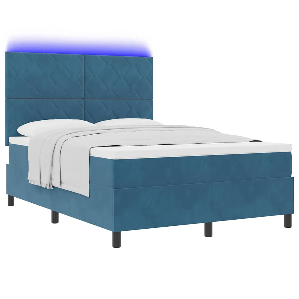 vidaXL LED Κρεβάτι με βάθρο Σκούρο Μπλε 160 x 200 cm Βελούδο