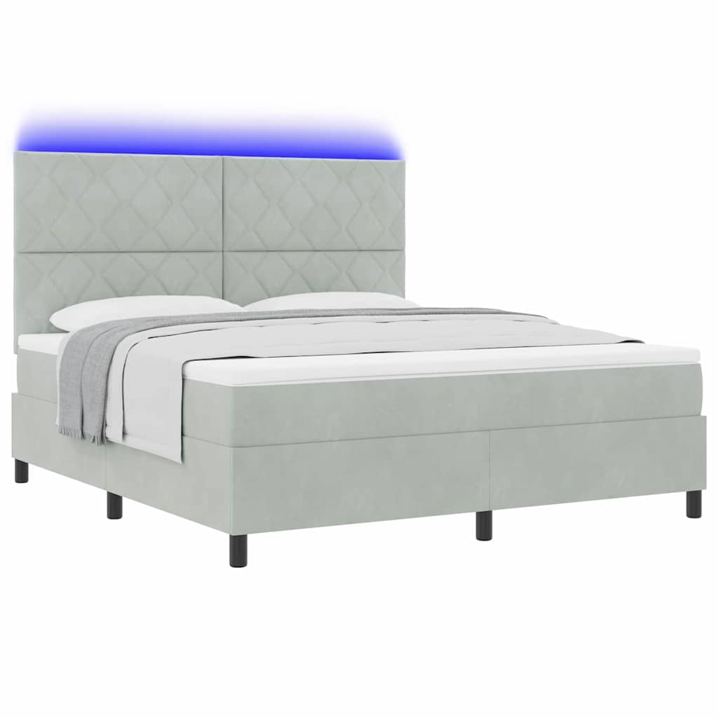 vidaXL LED Κρεβάτι με βάθρο Ανοιχτό γκρι 180 x 200 cm Βελούδο