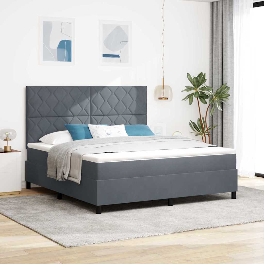 vidaXL LED Κρεβάτι με βάθρο Σκούρο Γκρι 180 x 200 cm Βελούδο