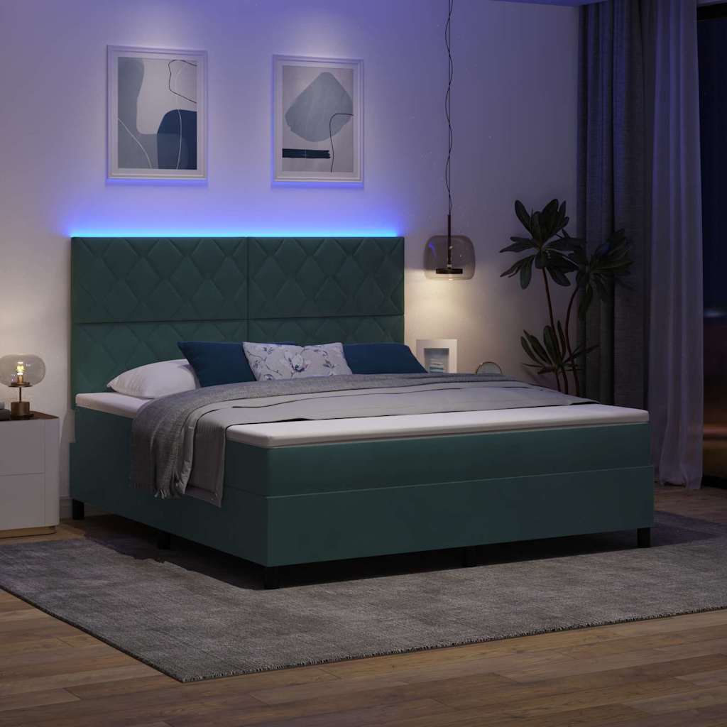 vidaXL LED Κρεβάτι με βάθρο Σκούρο Πράσινο 180 x 200 cm Βελούδο