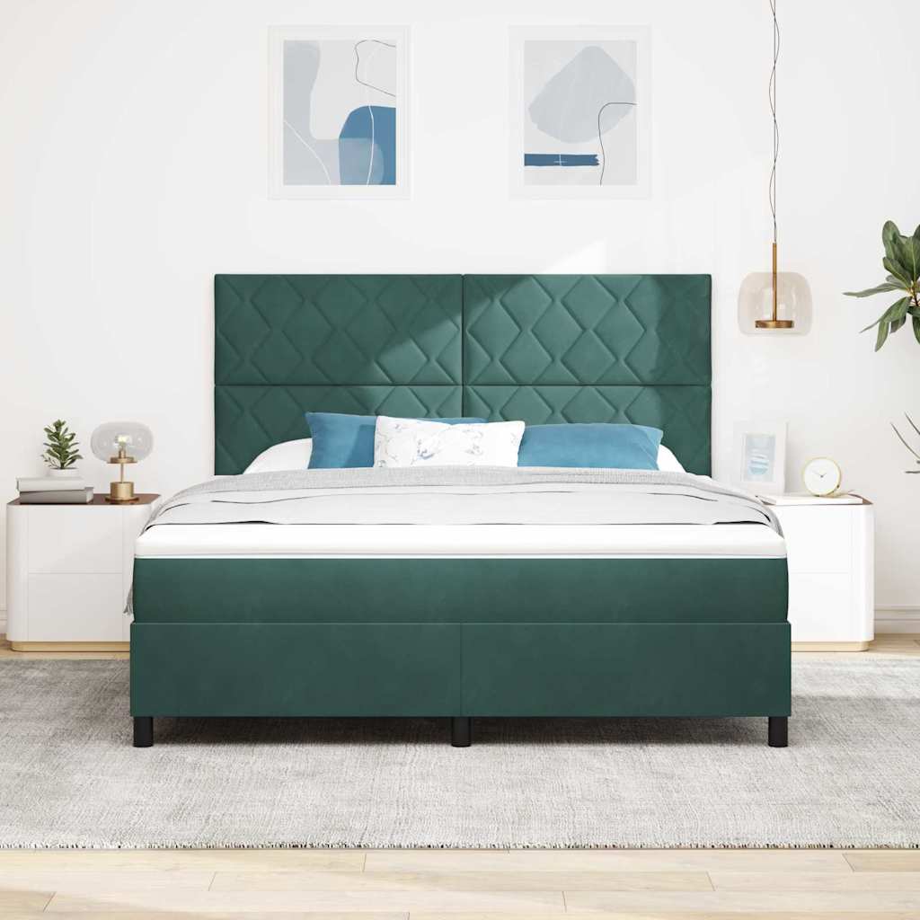 vidaXL LED Κρεβάτι με βάθρο Σκούρο Πράσινο 180 x 200 cm Βελούδο