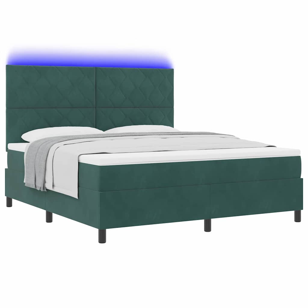 vidaXL LED Κρεβάτι με βάθρο Σκούρο Πράσινο 180 x 200 cm Βελούδο