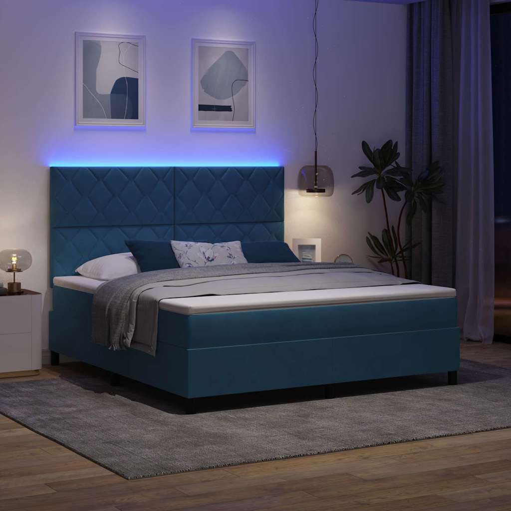 vidaXL LED Κρεβάτι με βάθρο Σκούρο Μπλε 180 x 200 cm Βελούδο