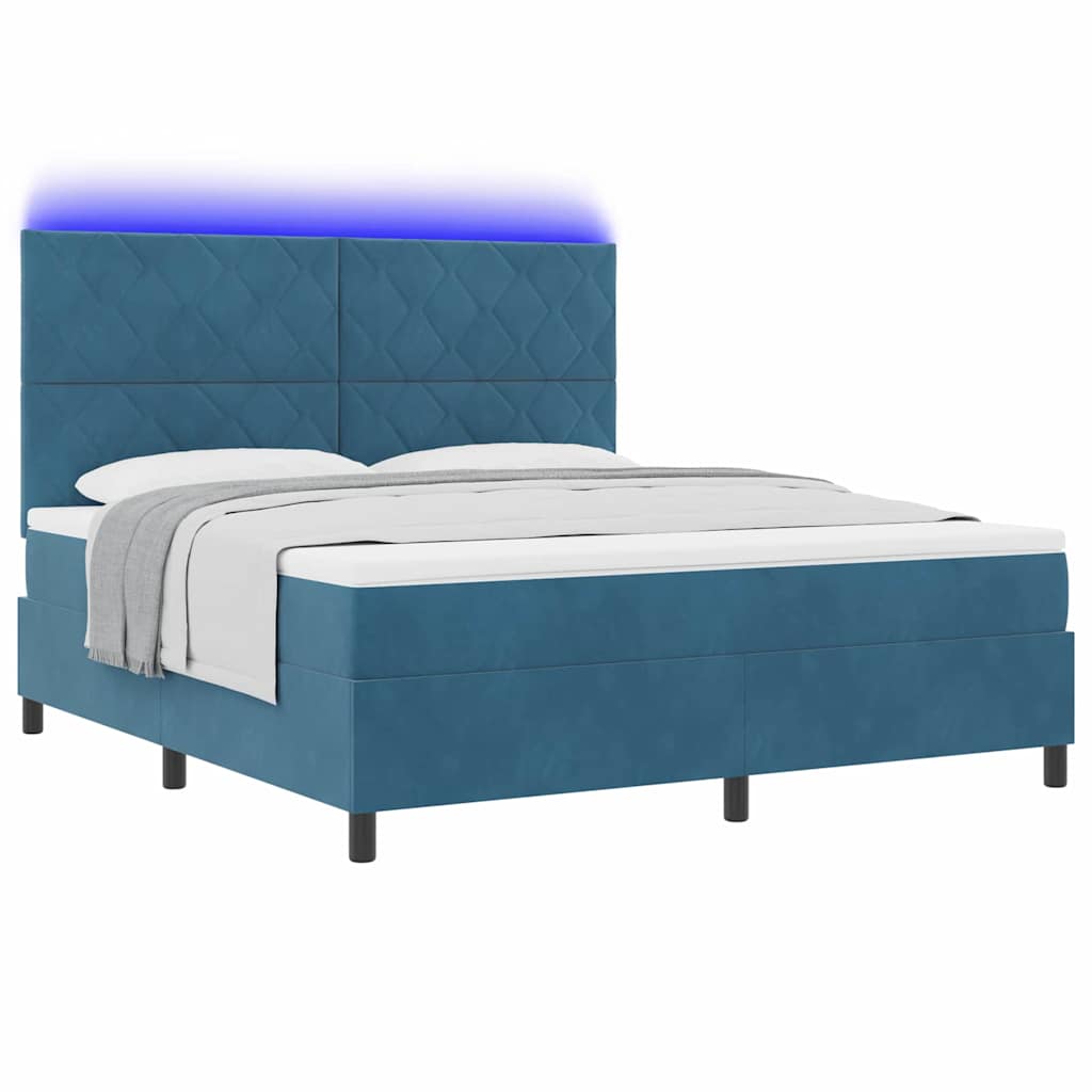 vidaXL LED Κρεβάτι με βάθρο Σκούρο Μπλε 180 x 200 cm Βελούδο