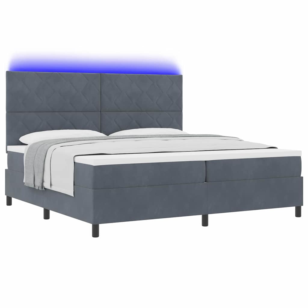 vidaXL LED Κρεβάτι με βάθρο Σκούρο Γκρι 200 x 200 cm Βελούδο