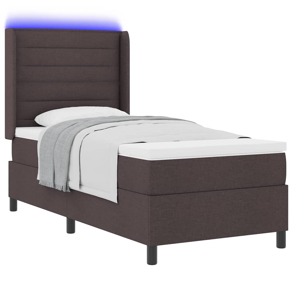 vidaXL LED Κρεβάτι με βάθρο με στρώμα Σκούρο Καφέ 90 x 200 cm ύφασμα