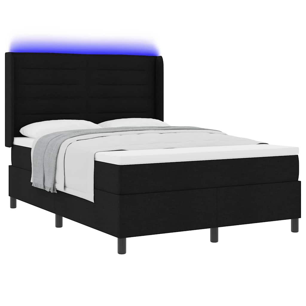 vidaXL LED Κρεβάτι με βάθρο με στρώμα Μαύρο 140 x 190 cm ύφασμα