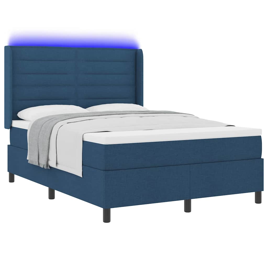 vidaXL LED Κρεβάτι με βάθρο με κεφαλάρι Μπλε 140 x 190 cm ύφασμα