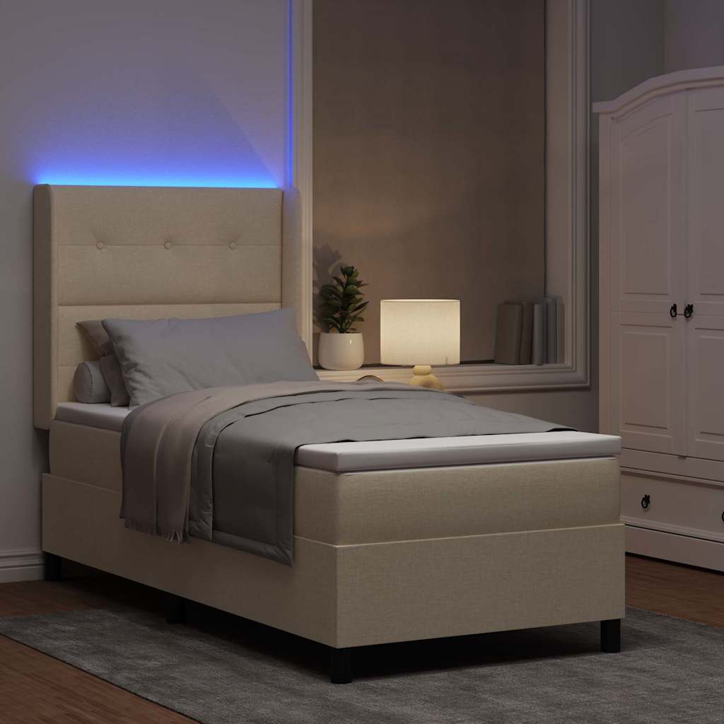 vidaXL LED Κρεβάτι με βάθρο με κεφαλάρι Κρεμ 80 x 200 cm ύφασμα