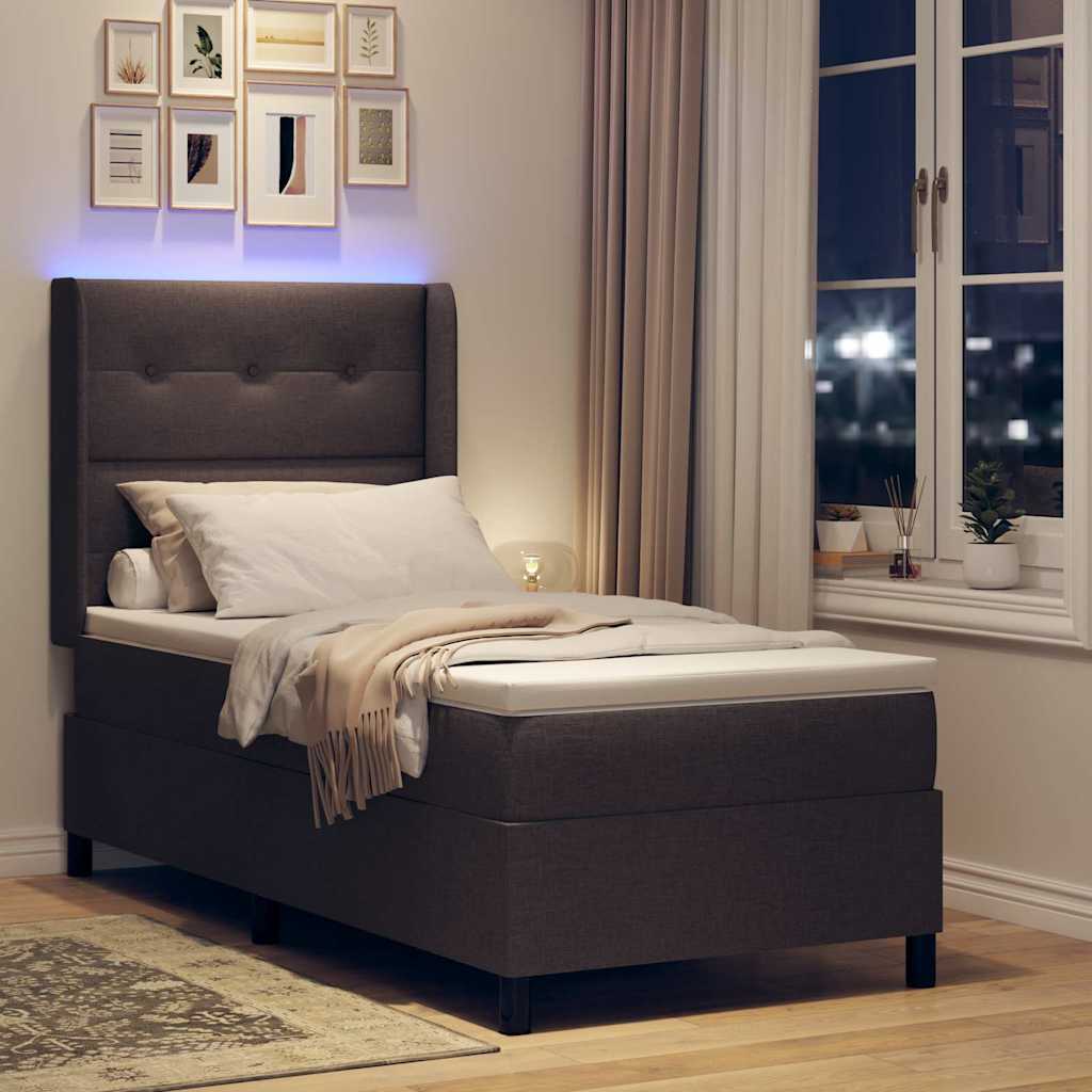 vidaXL LED Κρεβάτι με βάθρο με κεφαλάρι Σκούρο Καφέ 90 x 200 cm ύφασμα