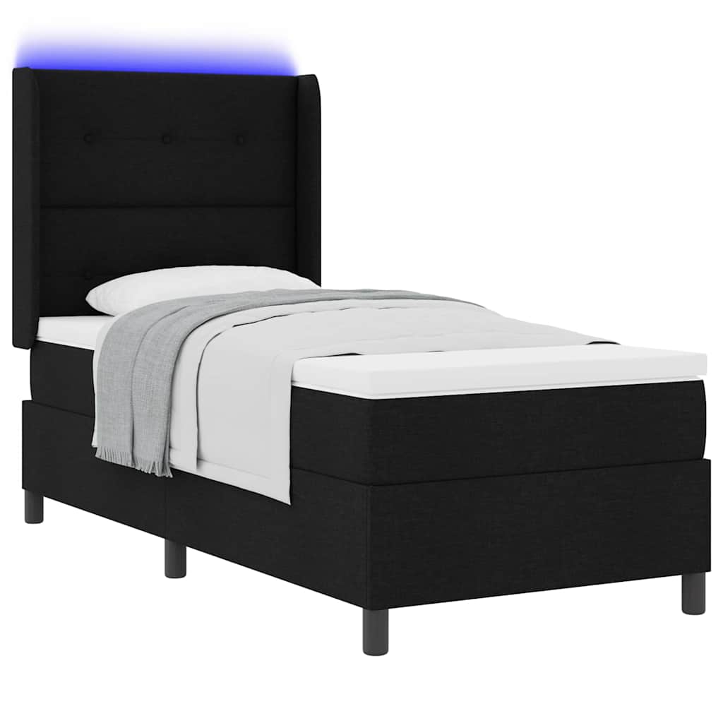 vidaXL LED Κρεβάτι με βάθρο με κεφαλάρι Μαύρο 100 x 200 cm ύφασμα