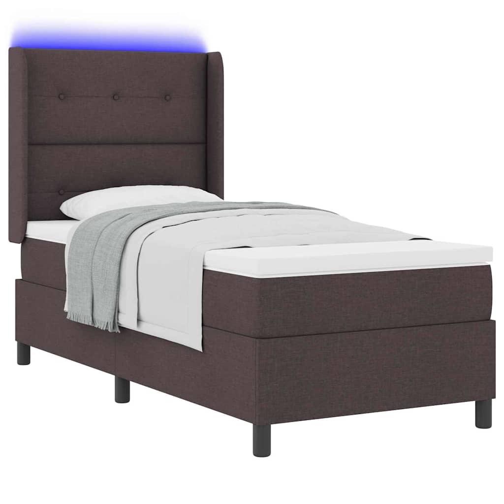 vidaXL LED Κρεβάτι με βάθρο Σκούρο Καφέ 100 x 200 cm ύφασμα