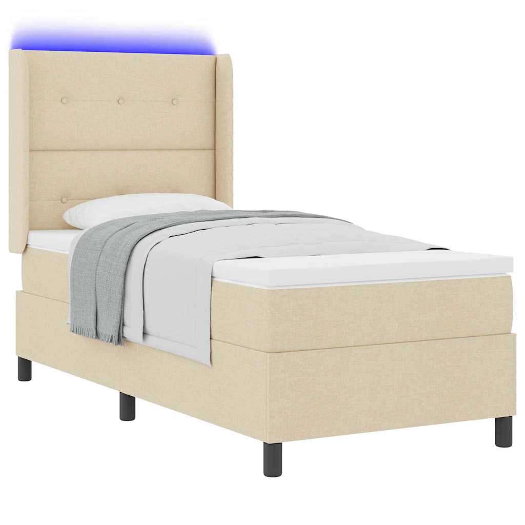 vidaXL LED Κρεβάτι με βάθρο με μαξιλάρι Κρεμ 100 x 200 cm ύφασμα