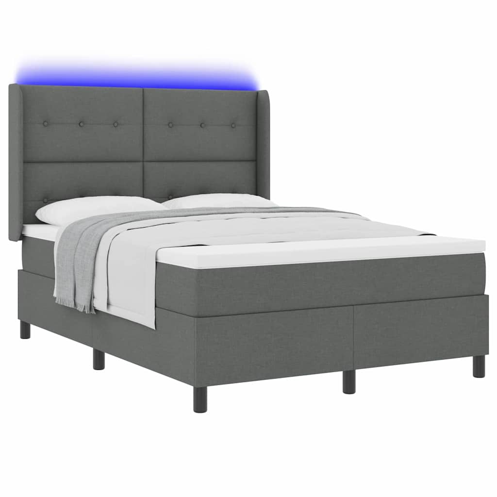 vidaXL LED Κρεβάτι με βάθρο με στρώμα Σκούρο Γκρι 140 x 190 cm ύφασμα