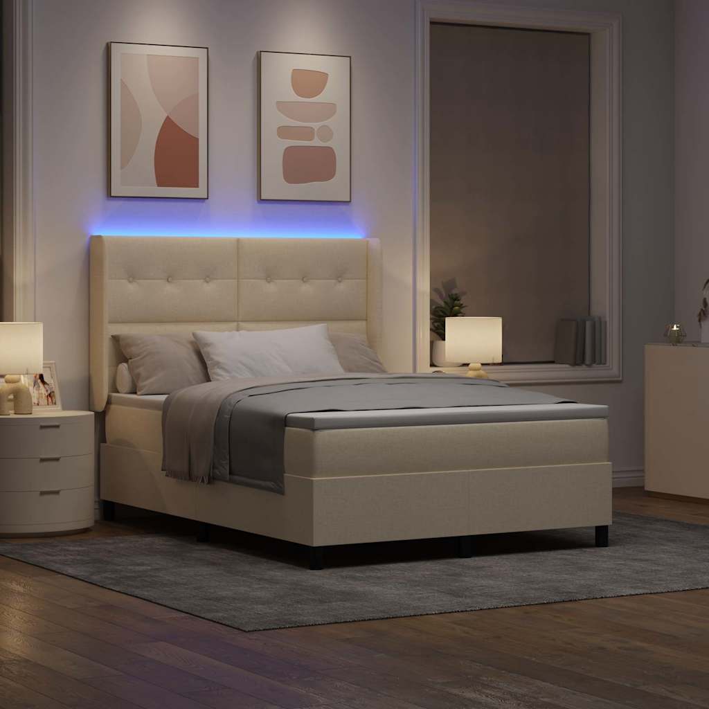 vidaXL LED Κρεβάτι με βάθρο με στρώμα Κρεμ 140 x 190 cm ύφασμα