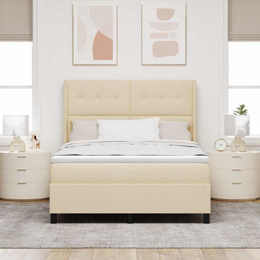 vidaXL LED Κρεβάτι με βάθρο με στρώμα Κρεμ 140 x 190 cm ύφασμα
