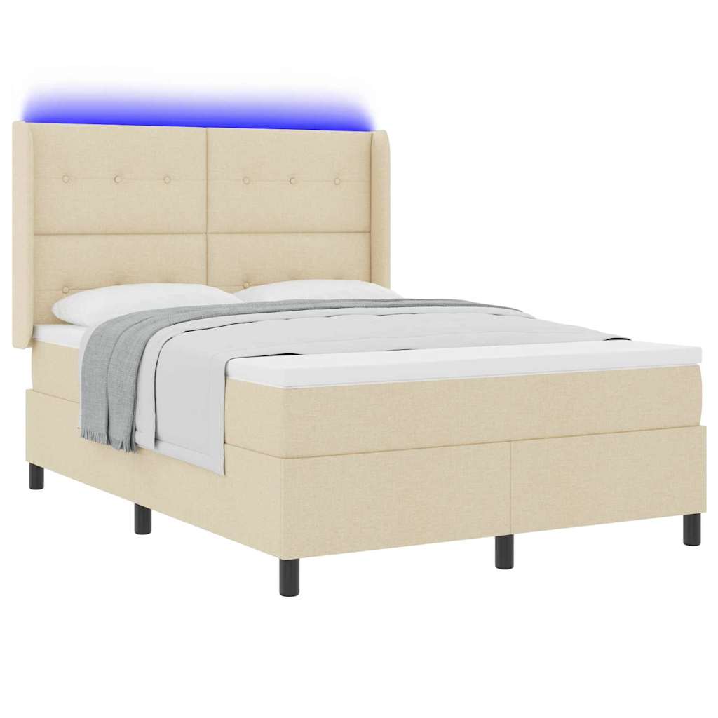 vidaXL LED Κρεβάτι με βάθρο με στρώμα Κρεμ 140 x 190 cm ύφασμα
