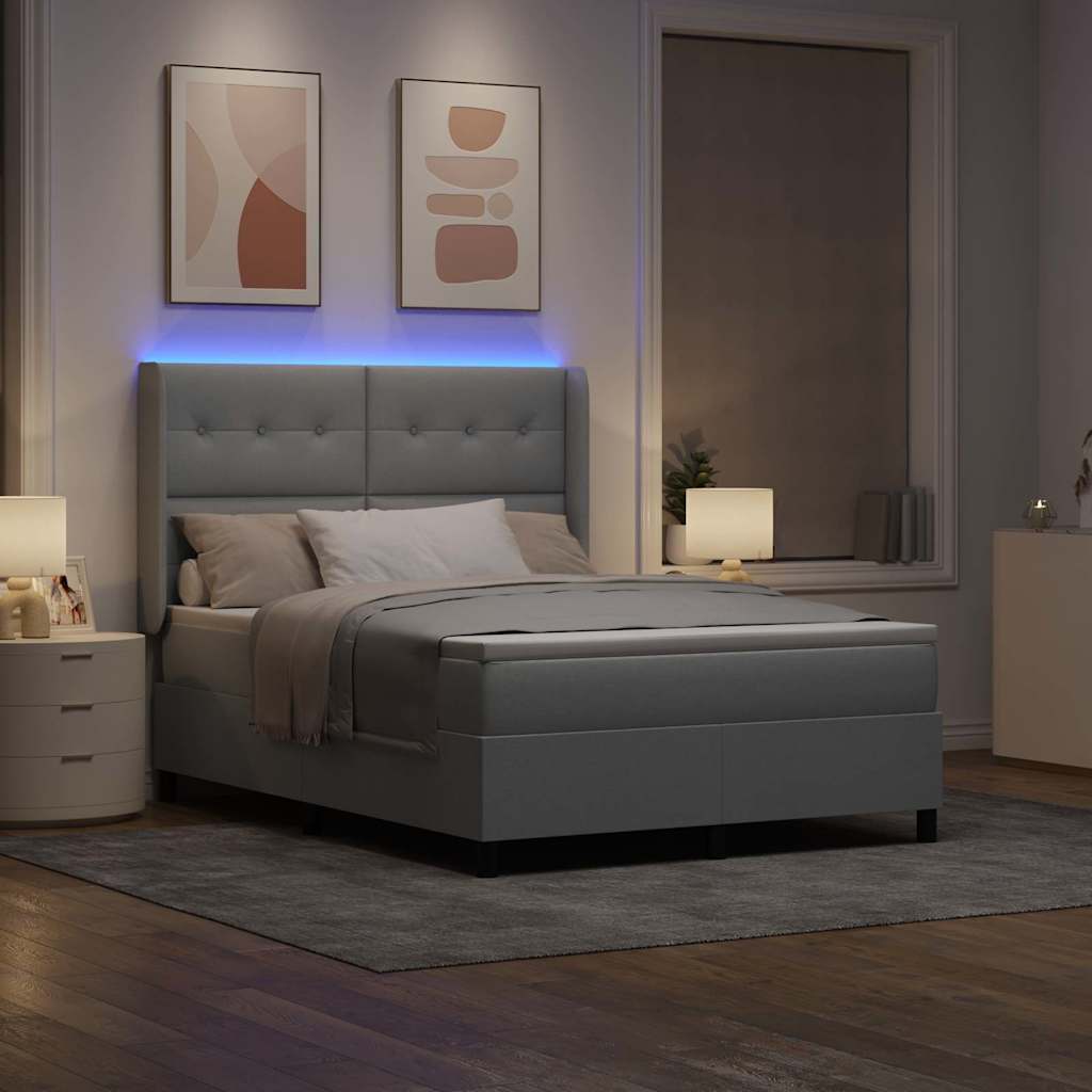 vidaXL LED Κρεβάτι με βάθρο με στρώμα Ανοιχτό γκρι 140 x 200 cm ύφασμα