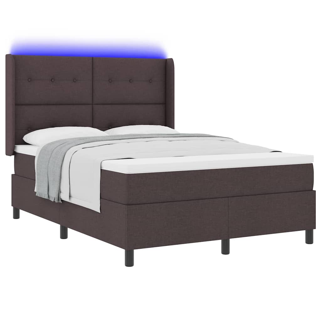 vidaXL LED Κρεβάτι με βάθρο Σκούρο Καφέ 160 x 200 cm ύφασμα