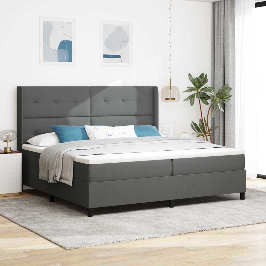 vidaXL LED Κρεβάτι με βάθρο Σκούρο Γκρι 200 x 200 cm ύφασμα