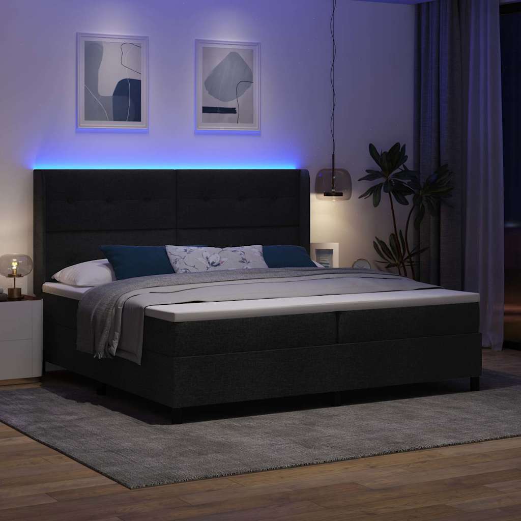 vidaXL LED Κρεβάτι με βάθρο με κεφαλάρι Μαύρο 200 x 200 cm ύφασμα