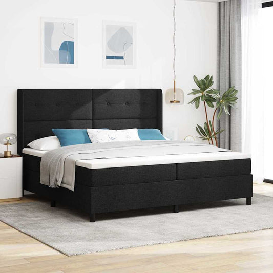 vidaXL LED Κρεβάτι με βάθρο με κεφαλάρι Μαύρο 200 x 200 cm ύφασμα