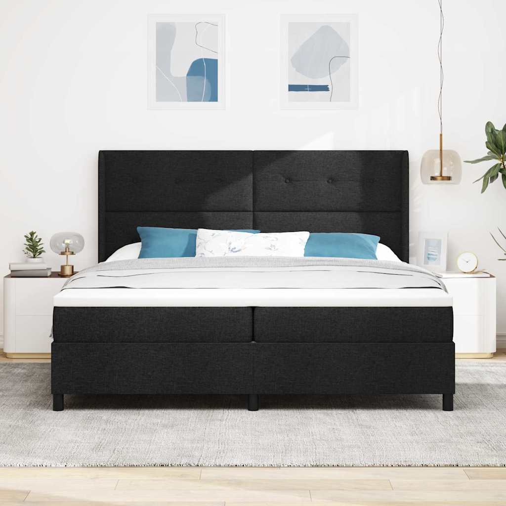 vidaXL LED Κρεβάτι με βάθρο με κεφαλάρι Μαύρο 200 x 200 cm ύφασμα