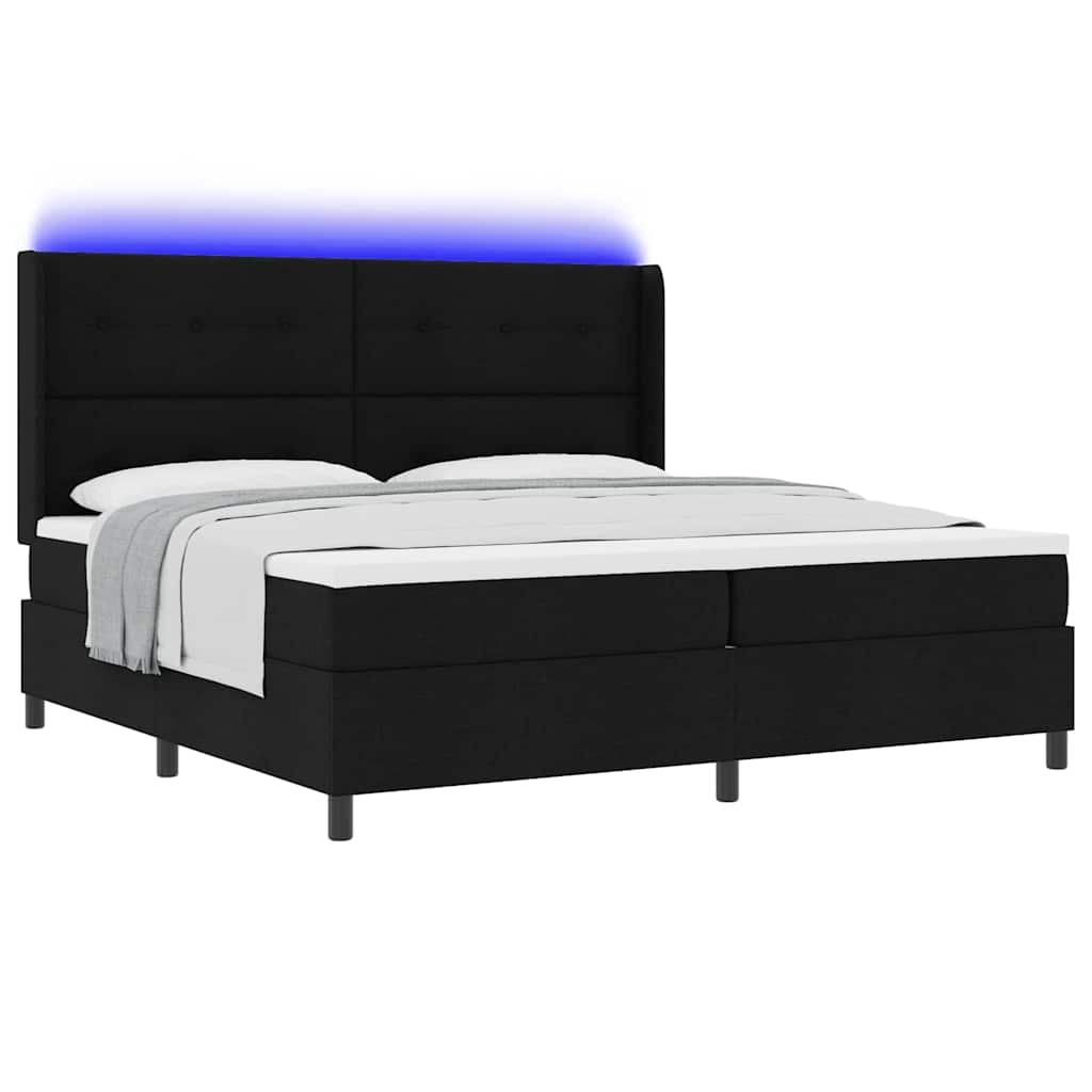 vidaXL LED Κρεβάτι με βάθρο με κεφαλάρι Μαύρο 200 x 200 cm ύφασμα