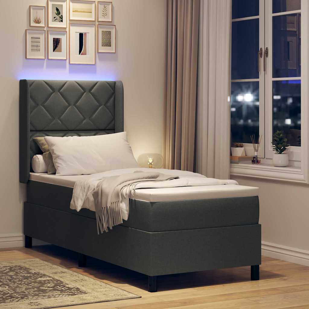 vidaXL LED Κρεβάτι με βάθρο με κεφαλάρι Σκούρο Γκρι 80 x 200 cm ύφασμα