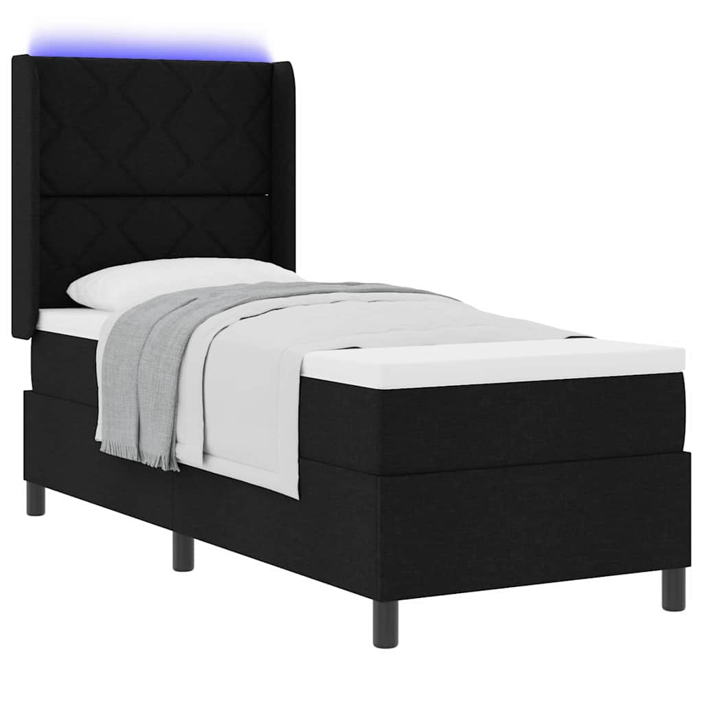 vidaXL LED Κρεβάτι με βάθρο με κεφαλάρι Μαύρο 80 x 200 cm ύφασμα